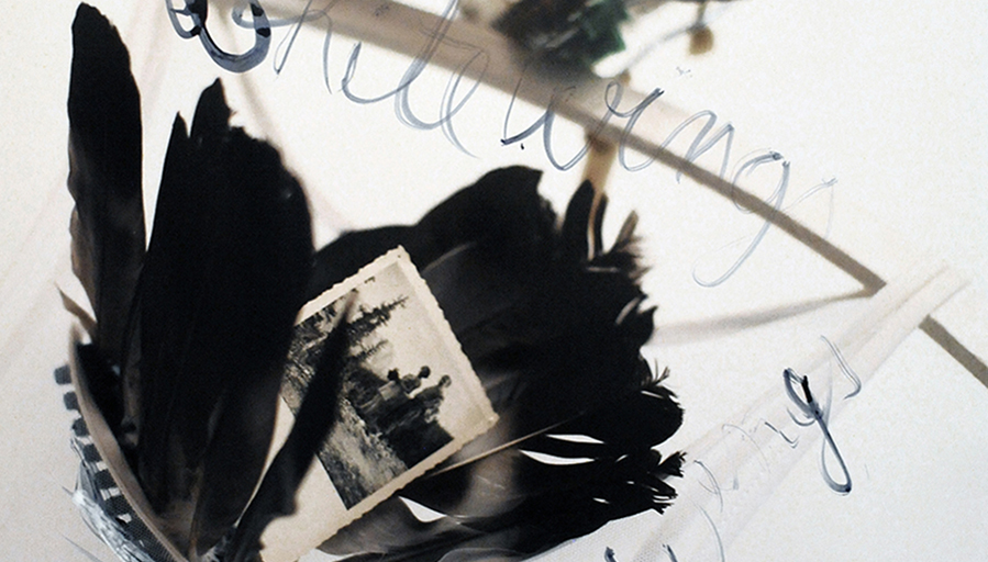 Collage mit Federn und altem Foto