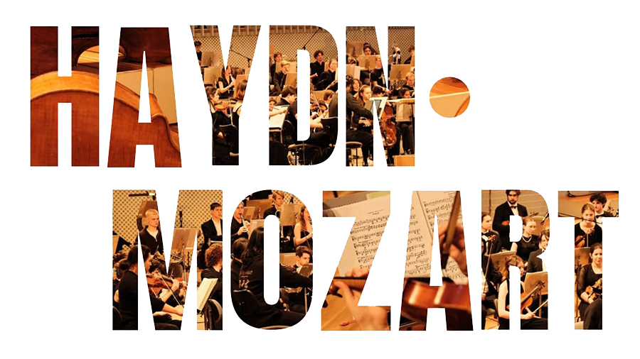 Schriftzug Haydn - Mozart, die Buchstaben sind mit einer Aufnahme des Orchester gefüllt.